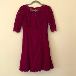 Burgundy lace 3/4 sleeve dress with A line skirt